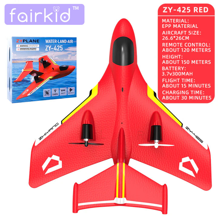 Fairkid ZY-425 2.4GHz Toy Radio Controlled Jet Plane RC Airplane Fixed-wing Drone Triphibian Water Land Air Fun Kids Gift