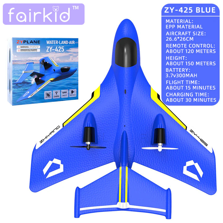Fairkid ZY-425 2.4GHz Toy Radio Controlled Jet Plane RC Airplane Fixed-wing Drone Triphibian Water Land Air Fun Kids Gift